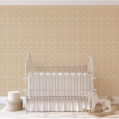 Adesivo de Parede Removível Vinílico Leque Floral Art Déco Amarelo, Mural Moderno para Quarto, Banheiro, Lavanderia, Closet - S4Sassy 63,5 cm (L) × 304,8 cm (C) / Amarelo - Vinil Liso