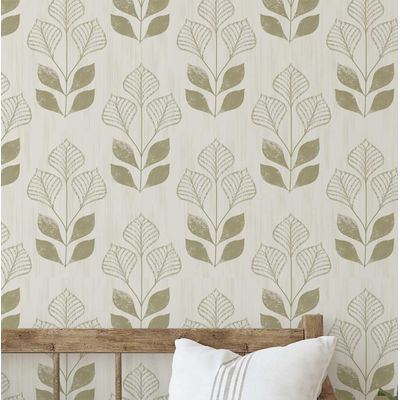Papel de Parede Vinílico Autoadesivo, Estampa Moderna de Folhas, Verde À Prova d'Água, Toque Asiático para Quartos e Salas - S4Sassy 63,5 cm (L) × 304,8 cm (C) / Verde - Vinil Liso