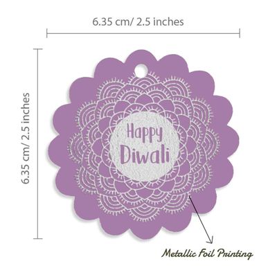 Etiquetas de Papel Metalizado para Lembrancinhas 'Feliz Diwali' para Pendurar - Inkdotpot 50 Etiquetas Metalizadas / Roxo - Prata