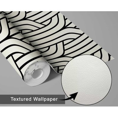 Papel Vinílico Autoadesivo Estampa Streamline Art Déco, Impermeável Preto, Removível para Quartos e Salas para Inquilinos - S4Sassy 63,5 cm (L) × 152,4 cm (C) / Preto - Vinil Texturizado