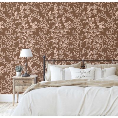 Revestimento de Parede Autoadesivo Removível, Ramo Botânico Marrom, Mural Instantâneo para Quarto, Banheiro, Lavanderia, Closet - S4Sassy 63,5 cm (L) × 914,4 cm (C) / Marrom - Vinil Liso