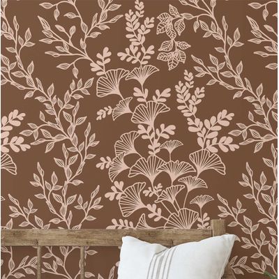 Revestimento de Parede Autoadesivo Removível, Ramo Botânico Marrom, Mural Instantâneo para Quarto, Banheiro, Lavanderia, Closet - S4Sassy 63,5 cm (L) × 914,4 cm (C) / Marrom - Vinil Liso