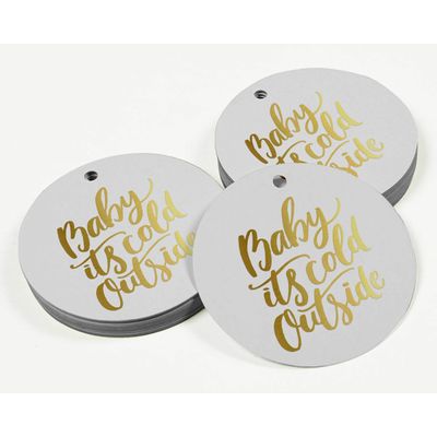 Etiquetas Pendentes de Papel Metalizado 'Baby It's Cold Outside' para Lembrancinhas de Chá de Bebê - Inkdotpot 100 Etiquetas Metalizadas / Branco - Dourado