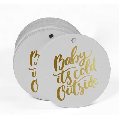 Etiquetas Pendentes de Papel Metalizado 'Baby It's Cold Outside' para Lembrancinhas de Chá de Bebê - Inkdotpot 100 Etiquetas Metalizadas / Branco - Dourado