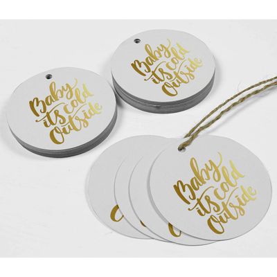 Etiquetas Pendentes de Papel Metalizado 'Baby It's Cold Outside' para Lembrancinhas de Chá de Bebê - Inkdotpot 100 Etiquetas Metalizadas / Branco - Dourado