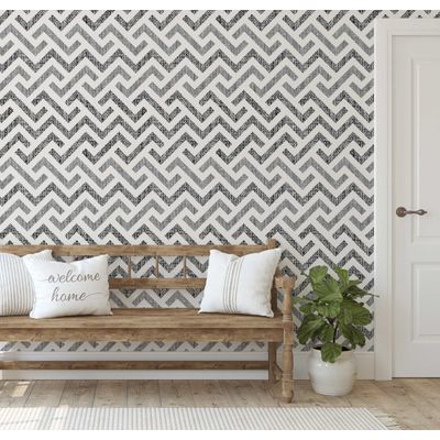 Papel de Parede Vinílico Autoadesivo Impermeável com Estampa Zigzag, Cinza, Removível para Quartos e Salas, para Inquilinos - S4Sassy 63,5 cm (L) × 304,8 cm (C) / Cinza - Vinil Liso