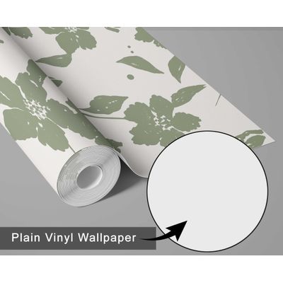 Papel de Parede Autoadesivo Flor Bege Removível, Mural Verde Instantâneo para Quarto, Banheiro, Lavanderia e Interior do Closet - S4Sassy 63,5 cm (L) × 914,4 cm (C) / Verde - Vinil Liso