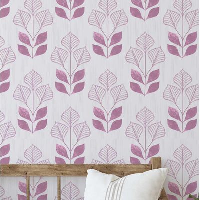 Papel Vinílico Autoadesivo Removível, Estampa Moderna de Folhas, Resistente à Água, Roxo, Estilo Asiático para Quartos e Salas - S4Sassy 63,5 cm (L) × 304,8 cm (C) / Roxo - Vinil Liso