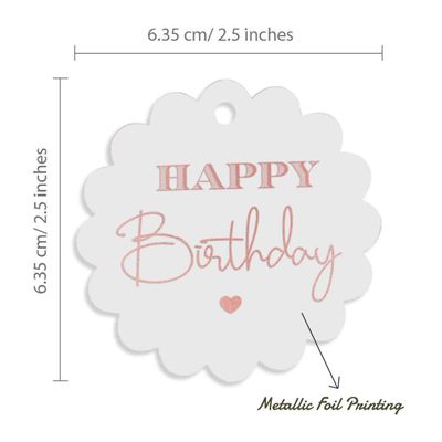 Etiquetas para Lembrancinhas "Feliz Aniversário" em Papel Metalizado para Pendurar - Inkdotpot 100 Etiquetas Metalizadas / Branco - Ouro Rosé