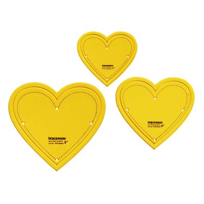Conjunto de 3 Estênceis de Coração para Quilting, 8/10/13 cm, Costura e Patchwork - Traceease Amarelo