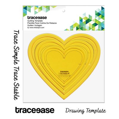 Conjunto de 3 Estênceis de Coração para Quilting, 8/10/13 cm, Costura e Patchwork - Traceease Amarelo