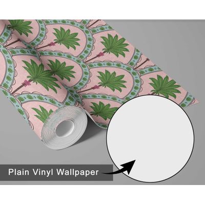 Papel de Parede com Estampa de Arco de Palmeira Rosa, Vinílico Autoadesivo, Revestimento Decorativo Fácil DIY para Quarto e Sala - S4Sassy 63,5 cm (L) × 914,4 cm (C) / Rosa - Vinil Liso