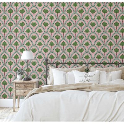 Papel de Parede com Estampa de Arco de Palmeira Rosa, Vinílico Autoadesivo, Revestimento Decorativo Fácil DIY para Quarto e Sala - S4Sassy 63,5 cm (L) × 914,4 cm (C) / Rosa - Vinil Liso