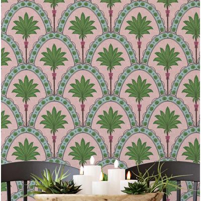 Papel de Parede com Estampa de Arco de Palmeira Rosa, Vinílico Autoadesivo, Revestimento Decorativo Fácil DIY para Quarto e Sala - S4Sassy 63,5 cm (L) × 914,4 cm (C) / Rosa - Vinil Liso