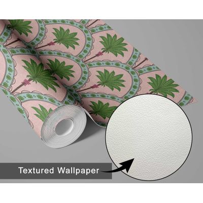Papel de Parede com Estampa de Arco de Palmeira Rosa, Vinílico Autoadesivo, Revestimento Decorativo Fácil DIY para Quarto e Sala - S4Sassy 63,5 cm (L) × 304,8 cm (C) / Rosa - Vinil Texturizado