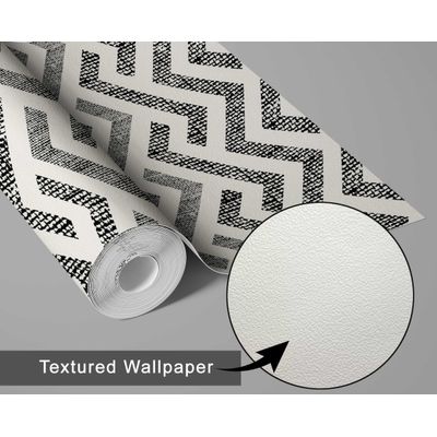 Papel de Parede Vinílico Autoadesivo Impermeável com Estampa Zigzag, Cinza, Removível para Quartos e Salas, para Inquilinos - S4Sassy 63,5 cm (L) × 914,4 cm (C) / Cinza - Vinil Texturizado
