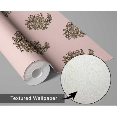 Papel de Parede Vinil Autoadesivo Removível, Motivo Booti Tradicional, Mural Asiático para Banheiro, Lavanderia e Closet - S4Sassy 63,5 cm (L) × 609,6 cm (C) / Rosa - Vinil Texturizado