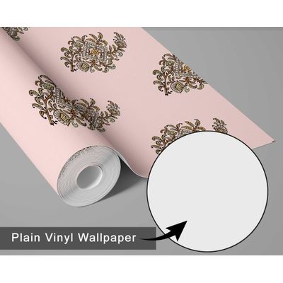 Papel de Parede Vinil Autoadesivo Removível, Motivo Booti Tradicional, Mural Asiático para Banheiro, Lavanderia e Closet - S4Sassy 63,5 cm (L) × 609,6 cm (C) / Rosa - Vinil Texturizado