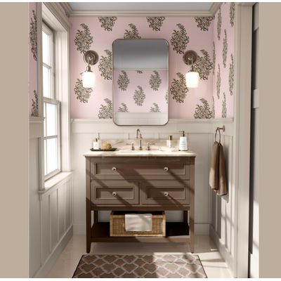 Papel de Parede Vinil Autoadesivo Removível, Motivo Booti Tradicional, Mural Asiático para Banheiro, Lavanderia e Closet - S4Sassy 63,5 cm (L) × 609,6 cm (C) / Rosa - Vinil Texturizado