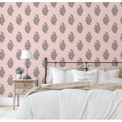 Papel de Parede Vinil Autoadesivo Removível, Motivo Booti Tradicional, Mural Asiático para Banheiro, Lavanderia e Closet - S4Sassy 63,5 cm (L) × 609,6 cm (C) / Rosa - Vinil Texturizado