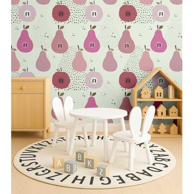 Papel de Parede Roxo com Estampa de Frutas, Vinil Autoadesivo DIY para Quarto Infantil e Sala de Brincar - S4Sassy 63,5 cm (L) × 304,8 cm (C) / Roxo - Vinil Texturizado
