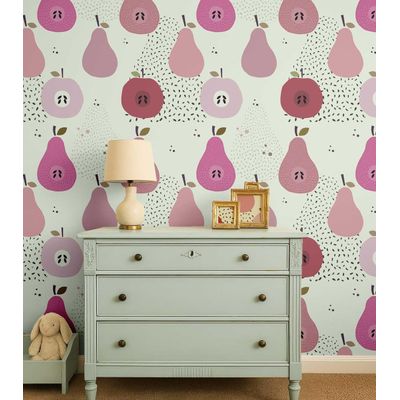 Papel de Parede Roxo com Estampa de Frutas, Vinil Autoadesivo DIY para Quarto Infantil e Sala de Brincar - S4Sassy 63,5 cm (L) × 304,8 cm (C) / Roxo - Vinil Texturizado