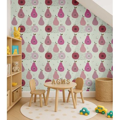 Papel de Parede Roxo com Estampa de Frutas, Vinil Autoadesivo DIY para Quarto Infantil e Sala de Brincar - S4Sassy 63,5 cm (L) × 304,8 cm (C) / Roxo - Vinil Texturizado