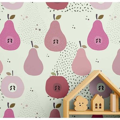 Papel de Parede Roxo com Estampa de Frutas, Vinil Autoadesivo DIY para Quarto Infantil e Sala de Brincar - S4Sassy 63,5 cm (L) × 304,8 cm (C) / Roxo - Vinil Texturizado