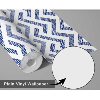Papel de Parede Vinílico Autoadesivo Zigzag Trançado Impermeável Azul, Removível para Quartos e Salas, Espaços de Locatários - S4Sassy 63,5 cm (L) × 914,4 cm (C) / Azul - Vinil Texturizado