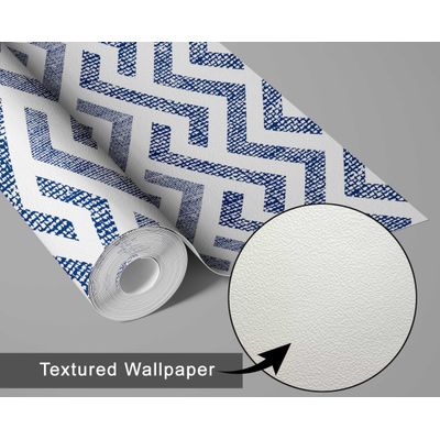 Papel de Parede Vinílico Autoadesivo Zigzag Trançado Impermeável Azul, Removível para Quartos e Salas, Espaços de Locatários - S4Sassy 63,5 cm (L) × 914,4 cm (C) / Azul - Vinil Texturizado