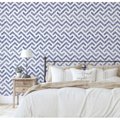 Papel de Parede Vinílico Autoadesivo Zigzag Trançado Impermeável Azul, Removível para Quartos e Salas, Espaços de Locatários - S4Sassy 63,5 cm (L) × 914,4 cm (C) / Azul - Vinil Texturizado