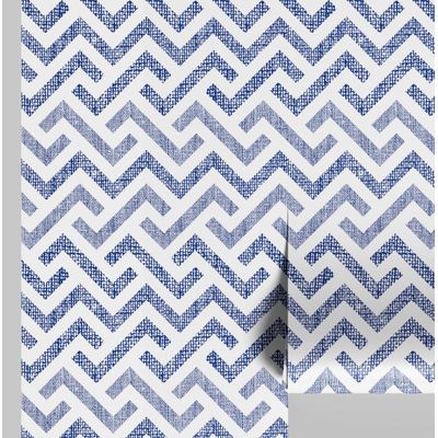Papel de Parede Vinílico Autoadesivo Zigzag Trançado Impermeável Azul, Removível para Quartos e Salas, Espaços de Locatários - S4Sassy 63,5 cm (L) × 914,4 cm (C) / Azul - Vinil Texturizado