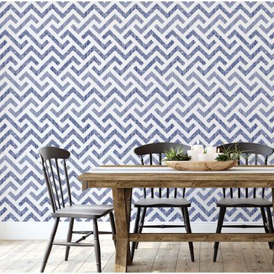 Papel de Parede Vinílico Autoadesivo Zigzag Trançado Impermeável Azul, Removível para Quartos e Salas, Espaços de Locatários - S4Sassy 63,5 cm (L) × 914,4 cm (C) / Azul - Vinil Texturizado