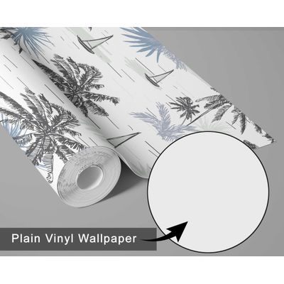 Papel de Parede Vinílico Autoadesivo e Removível, Palmeira Tropical e Veleiro, Mural Cinza para Banheiro, Lavanderia e Closet - S4Sassy 63,5 cm (L) × 152,4 cm (C) / Cinza - Vinil Texturizado