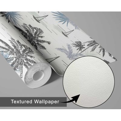 Papel de Parede Vinílico Autoadesivo e Removível, Palmeira Tropical e Veleiro, Mural Cinza para Banheiro, Lavanderia e Closet - S4Sassy 63,5 cm (L) × 152,4 cm (C) / Cinza - Vinil Texturizado