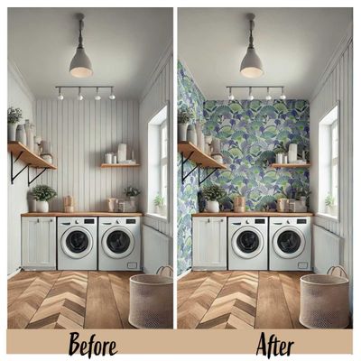 Papel de Parede Autoadesivo Removível Folha de Palmeira Azul - Mural Instantâneo para Quarto, Banheiro, Lavanderia e Closet - S4Sassy 63,5 cm (L) × 304,8 cm (C) / Azul - Vinil Liso