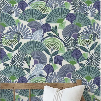 Papel de Parede Autoadesivo Removível Folha de Palmeira Azul - Mural Instantâneo para Quarto, Banheiro, Lavanderia e Closet - S4Sassy 63,5 cm (L) × 304,8 cm (C) / Azul - Vinil Liso