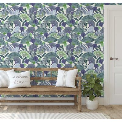 Papel de Parede Autoadesivo Removível Folha de Palmeira Azul - Mural Instantâneo para Quarto, Banheiro, Lavanderia e Closet - S4Sassy 63,5 cm (L) × 304,8 cm (C) / Azul - Vinil Liso
