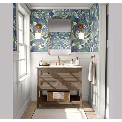 Papel de Parede Autoadesivo Removível Folha de Palmeira Azul - Mural Instantâneo para Quarto, Banheiro, Lavanderia e Closet - S4Sassy 63,5 cm (L) × 304,8 cm (C) / Azul - Vinil Liso