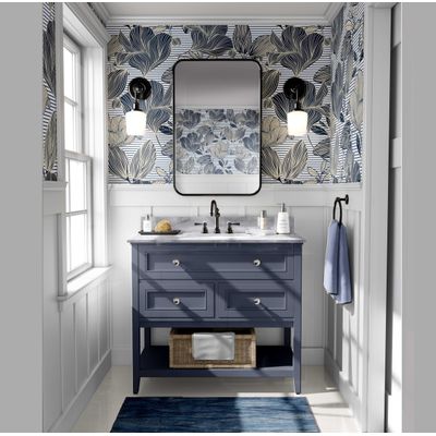 Rolo de Papel de Parede Vinílico Autoadesivo Removível Inspirado na Natureza, à Prova d'Água, Estampa Listrada Botânica Azul - S4sassy 63,5 cm (L) × 609,6 cm (C) / Azul - Vinil Liso