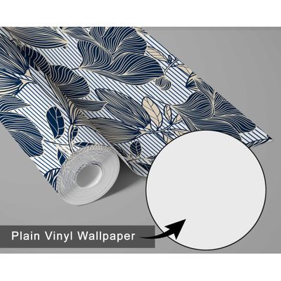Rolo de Papel de Parede Vinílico Autoadesivo Removível Inspirado na Natureza, à Prova d'Água, Estampa Listrada Botânica Azul - S4sassy 63,5 cm (L) × 609,6 cm (C) / Azul - Vinil Liso