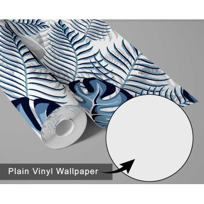 Vinil Autoadesivo Impermeável Estampa Monstera Jungle Chic Azul, Removível para Quartos, Salas, Armários e Espaços de Aluguel - S4Sassy 63,5 cm (L) × 304,8 cm (C) / Azul - Vinil Liso