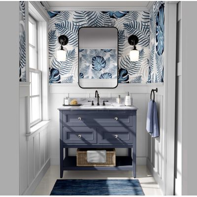 Vinil Autoadesivo Impermeável Estampa Monstera Jungle Chic Azul, Removível para Quartos, Salas, Armários e Espaços de Aluguel - S4Sassy 63,5 cm (L) × 304,8 cm (C) / Azul - Vinil Liso