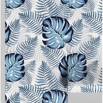 Vinil Autoadesivo Impermeável Estampa Monstera Jungle Chic Azul, Removível para Quartos, Salas, Armários e Espaços de Aluguel - S4Sassy 63,5 cm (L) × 304,8 cm (C) / Azul - Vinil Liso