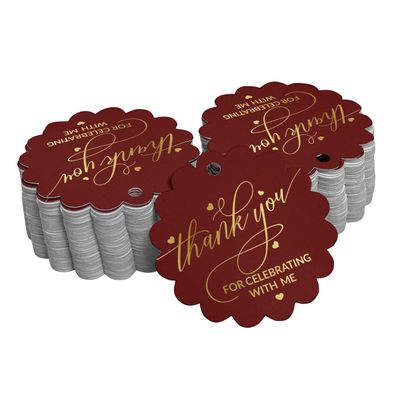 Tags de Papel para Lembrancinhas de Aniversário 'Thank You For Celebrating With Me' com Foil - Inkdotpot 50 Etiquetas Metalizadas / Vermelho - Dourado