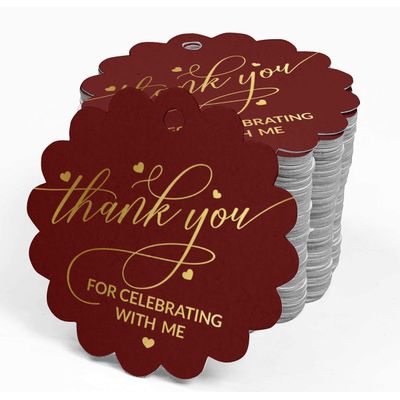 Tags de Papel para Lembrancinhas de Aniversário 'Thank You For Celebrating With Me' com Foil - Inkdotpot 50 Etiquetas Metalizadas / Vermelho - Dourado