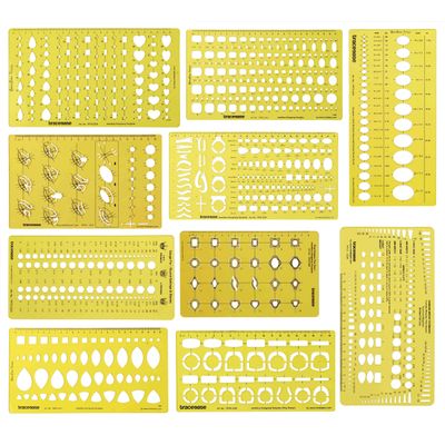 Molde Multiuso de Pedras Preciosas para Design, Estêncil de Jóias com Padrões Mistos e Escala para Desenho, Pacote com 10 - Traceease Amarelo
