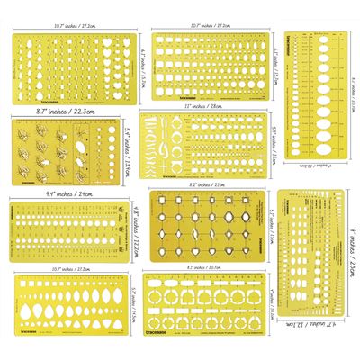 Molde Multiuso de Pedras Preciosas para Design, Estêncil de Jóias com Padrões Mistos e Escala para Desenho, Pacote com 10 - Traceease Amarelo