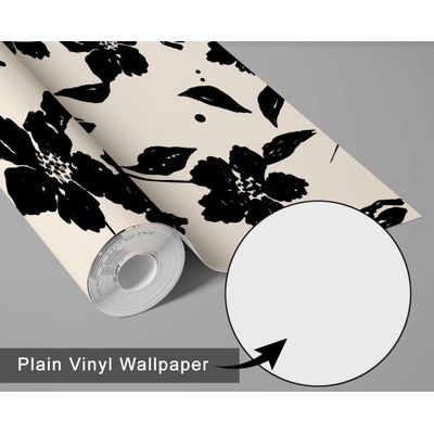 Papel de Parede Autoadesivo Removível Bege Floral, Mural Preto para Quarto, Banheiro, Lavanderia, Interior do Closet - S4Sassy 63,5 cm (L) × 304,8 cm (C) / Preto - Vinil Texturizado