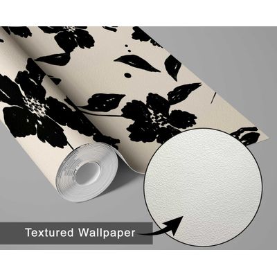 Papel de Parede Autoadesivo Removível Bege Floral, Mural Preto para Quarto, Banheiro, Lavanderia, Interior do Closet - S4Sassy 63,5 cm (L) × 304,8 cm (C) / Preto - Vinil Texturizado